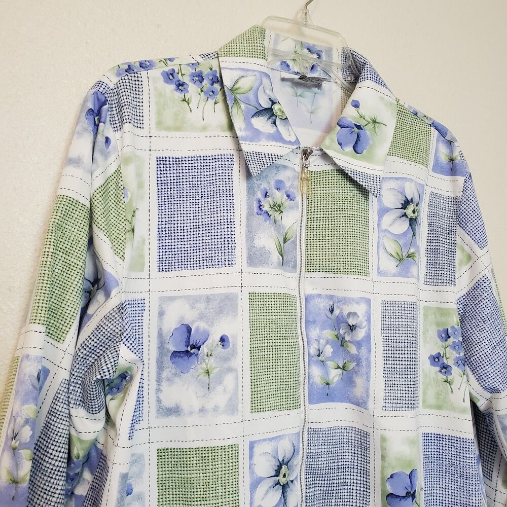 Alfred Dunner Women's Size 12 Floral Patchwork Full Zip Jacket Lightweight - Picture 4 of 16